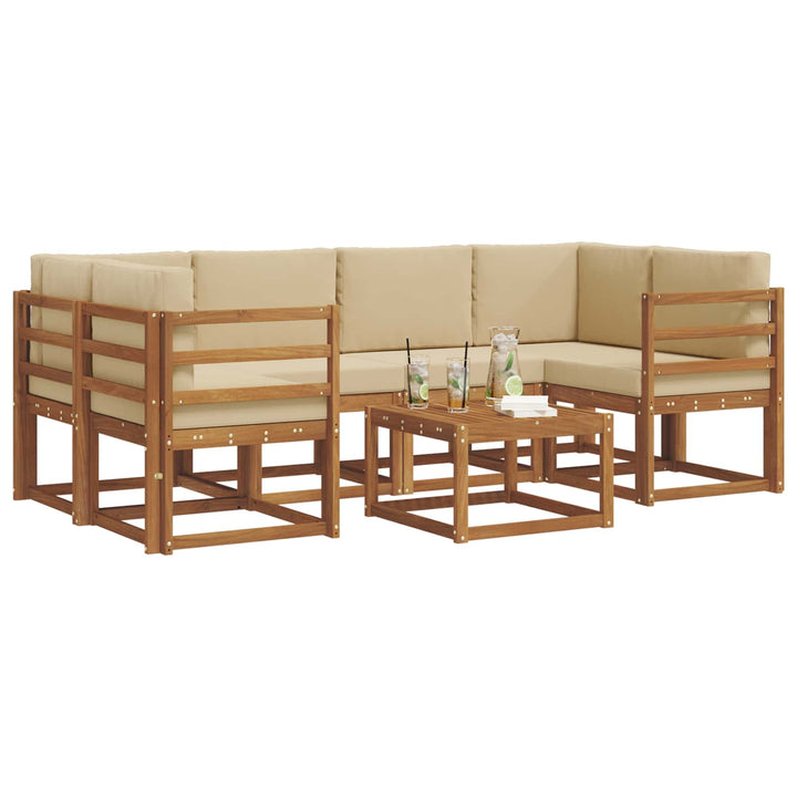 Udendørs sofagruppe med pude 7 pcs Naturlig og Beige