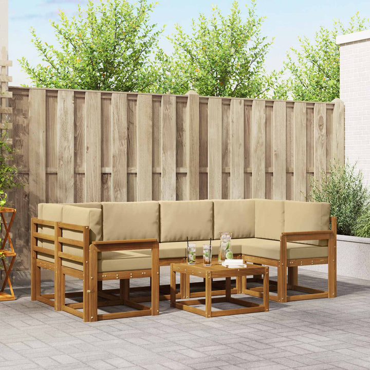 Udendørs sofagruppe med pude 7 pcs Naturlig og Beige