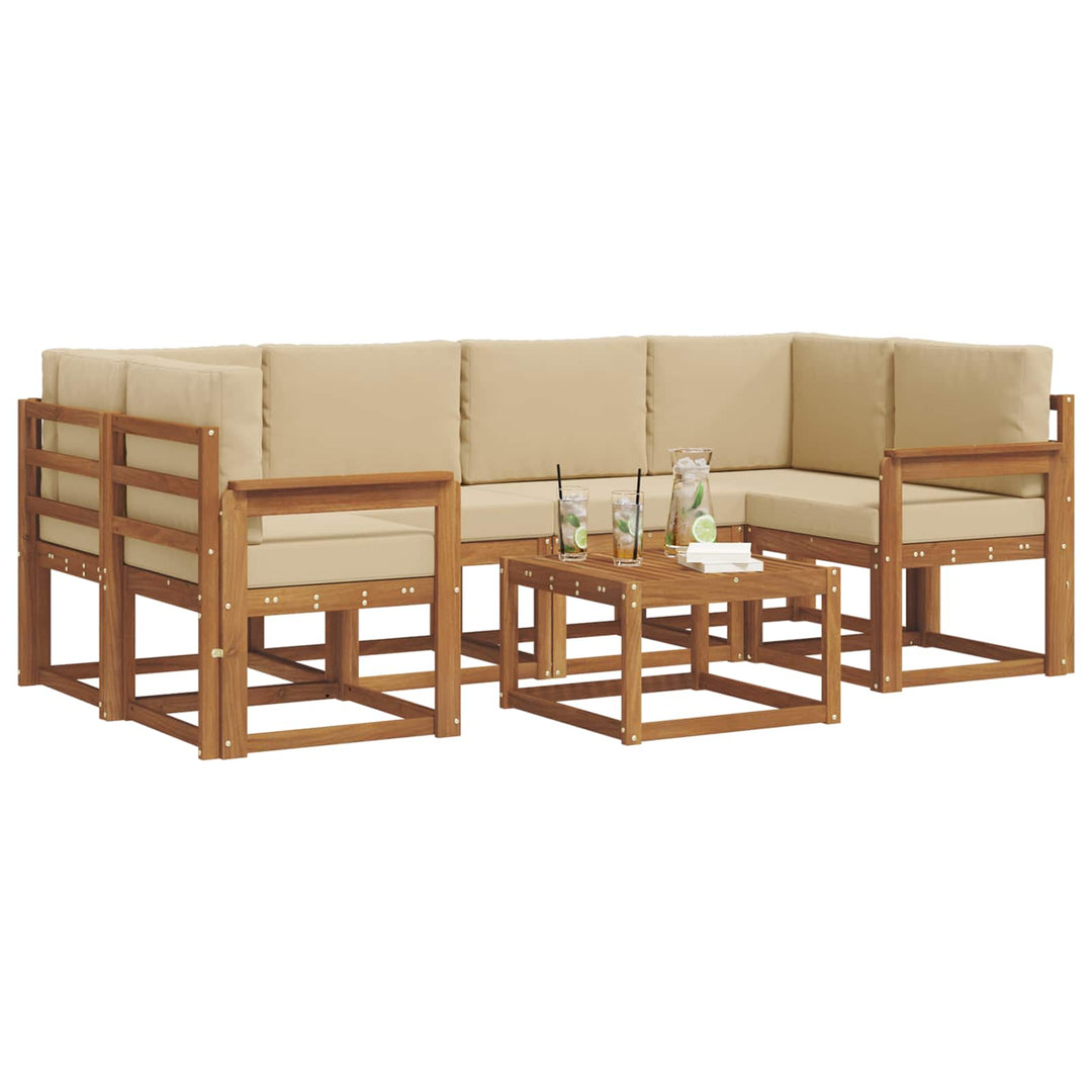 Udendørs sofagruppe med pude 7 pcs Naturlig og Beige