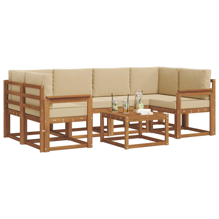 Udendørs sofagruppe med pude 7 pcs Naturlig og Beige