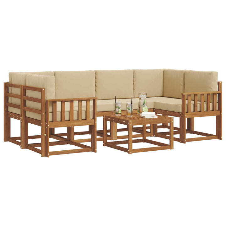 Udendørs sofagruppe med pude 7 pcs Naturlig og Beige