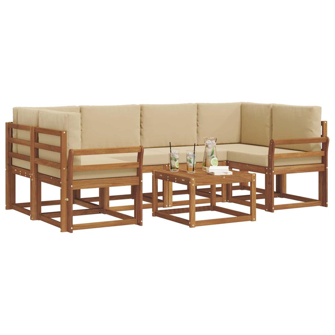 Udendørs sofagruppe med pude 7 pcs Naturlig og Beige