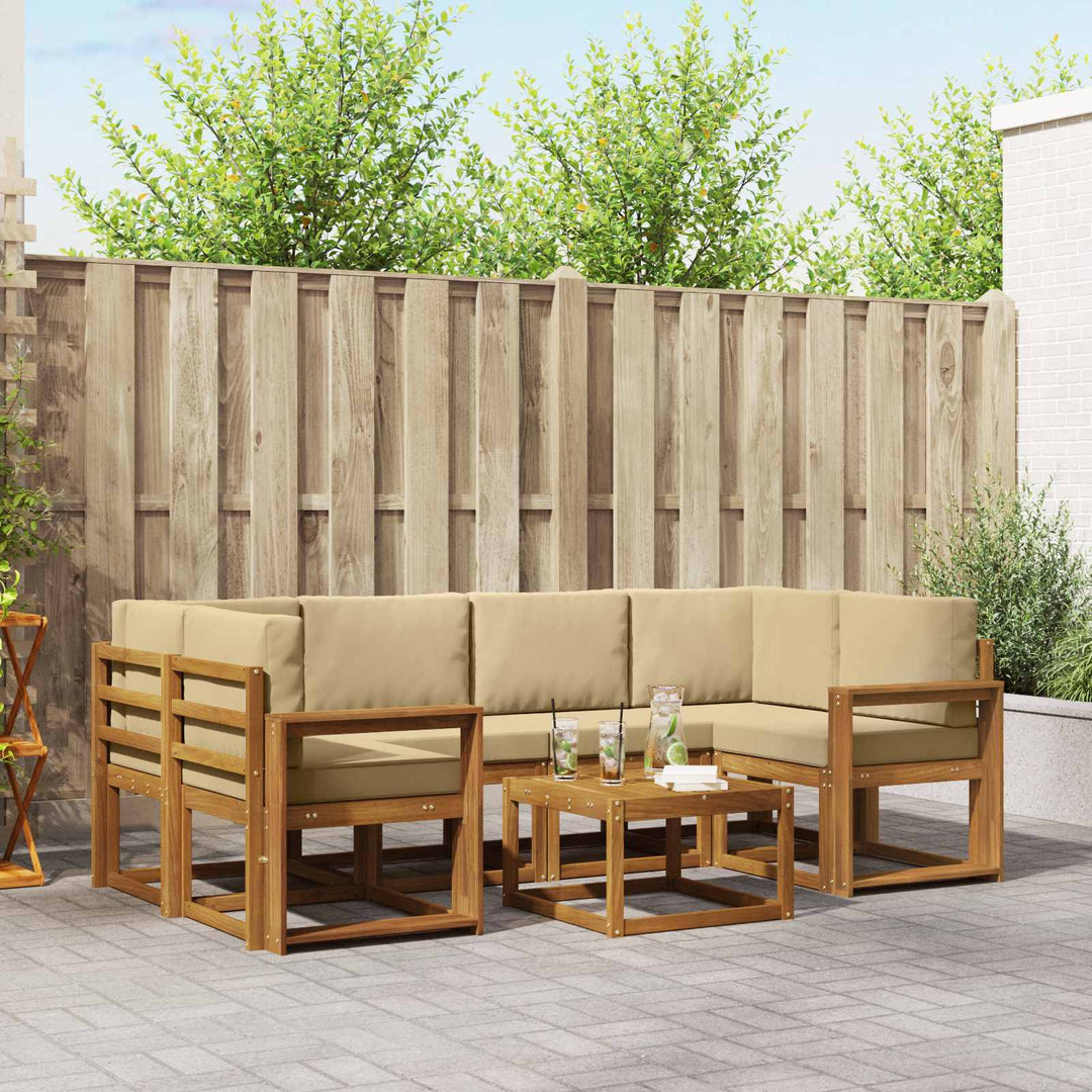 Udendørs sofagruppe med pude 7 pcs Naturlig og Beige