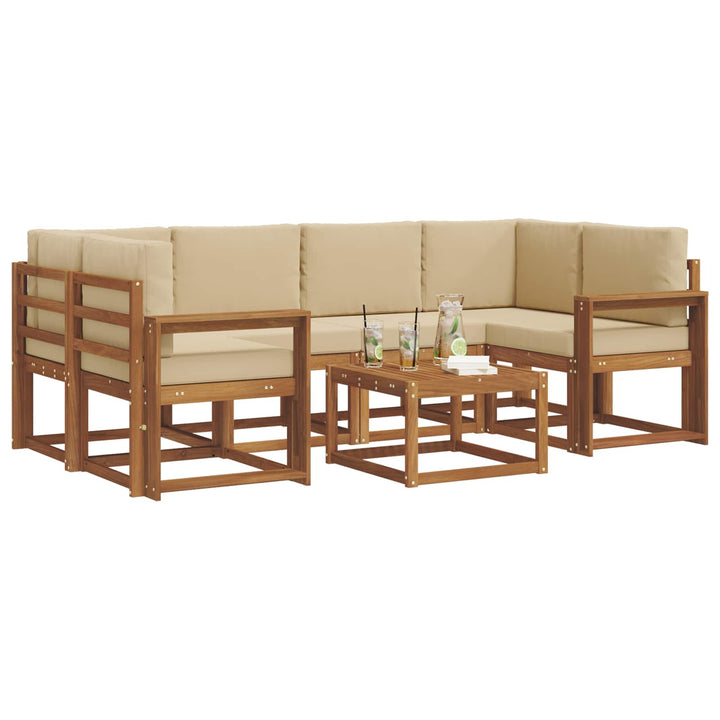 Udendørs sofagruppe med pude 7 pcs Naturlig og Beige