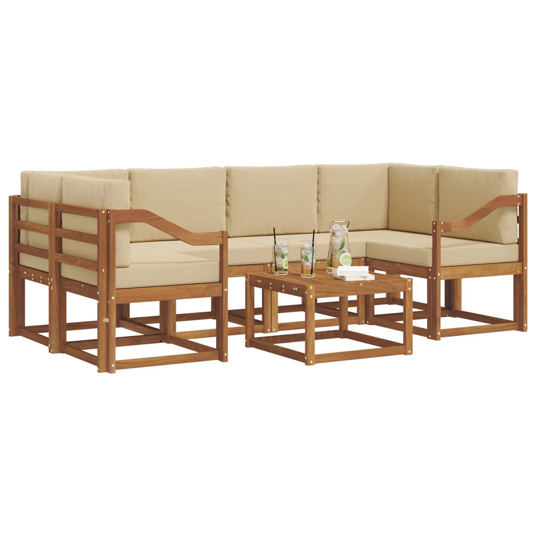 Udendørs sofagruppe med pude 7 pcs Naturlig og Beige