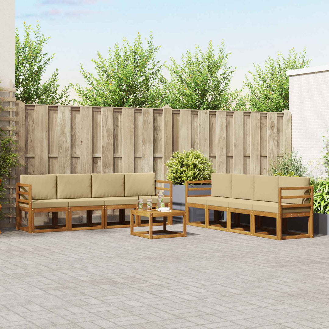 Udendørs sofagruppe med pude 9 pcs Naturlig og Beige