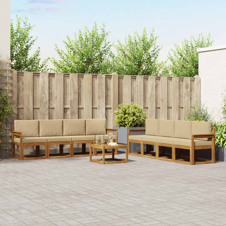 Udendørs sofagruppe med pude 9 pcs Naturlig og Beige