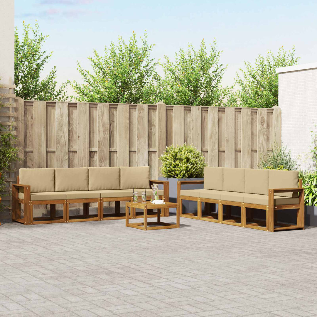 Udendørs sofagruppe med pude 9 pcs Naturlig og Beige