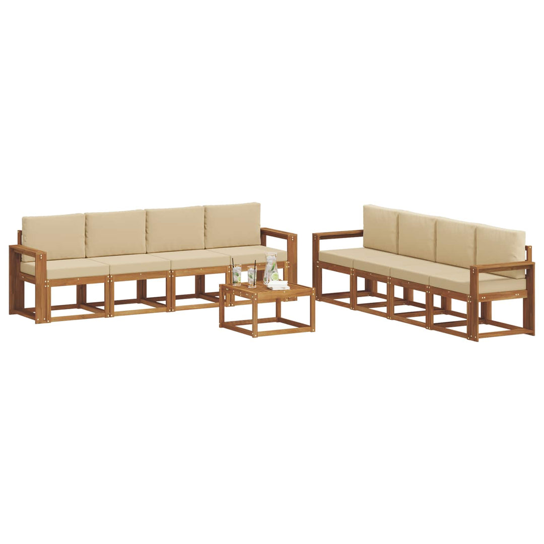 Udendørs sofagruppe med pude 9 pcs Naturlig og Beige