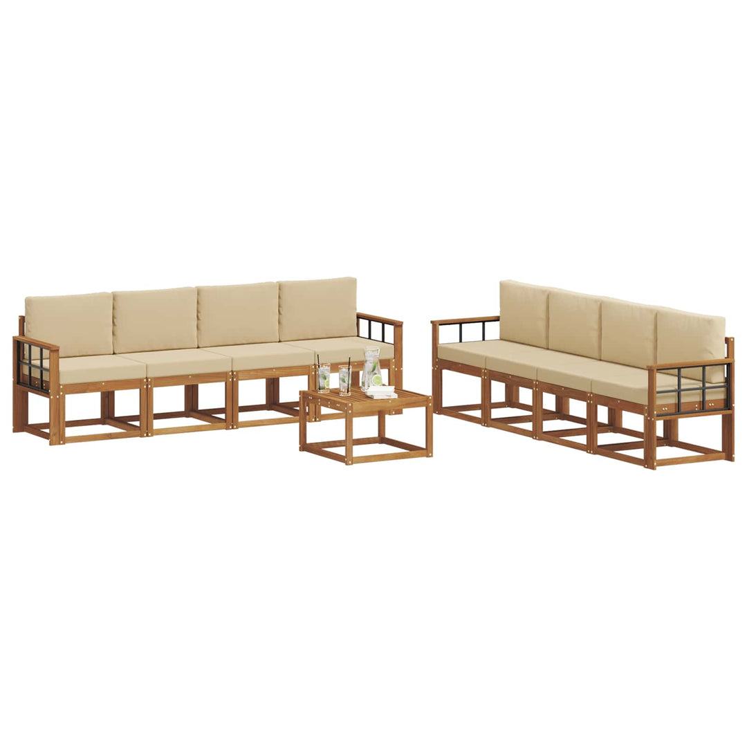 Udendørs sofagruppe med pude 9 pcs Naturlig og Beige