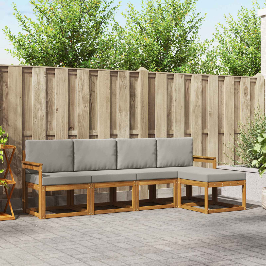 Udendørs sofagruppe 5 pcs Naturlig og Lys Grå Massivt Akacietræ