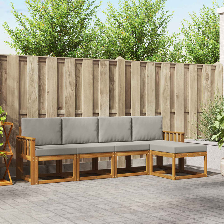 Udendørs sofagruppe 5 pcs Naturlig og Lys Grå Massivt Akacietræ