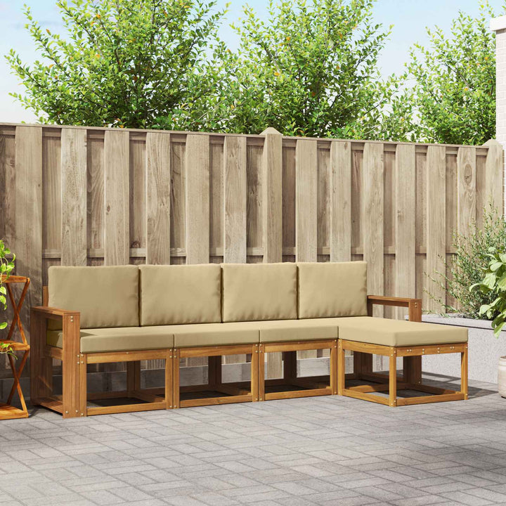 Udendørs sofagruppe 5 pcs Naturlig og Beige Massivt Akacietræ