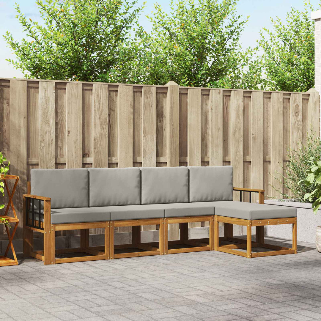 Udendørs sofagruppe 5 pcs Naturlig og Lys Grå Massivt Akacietræ