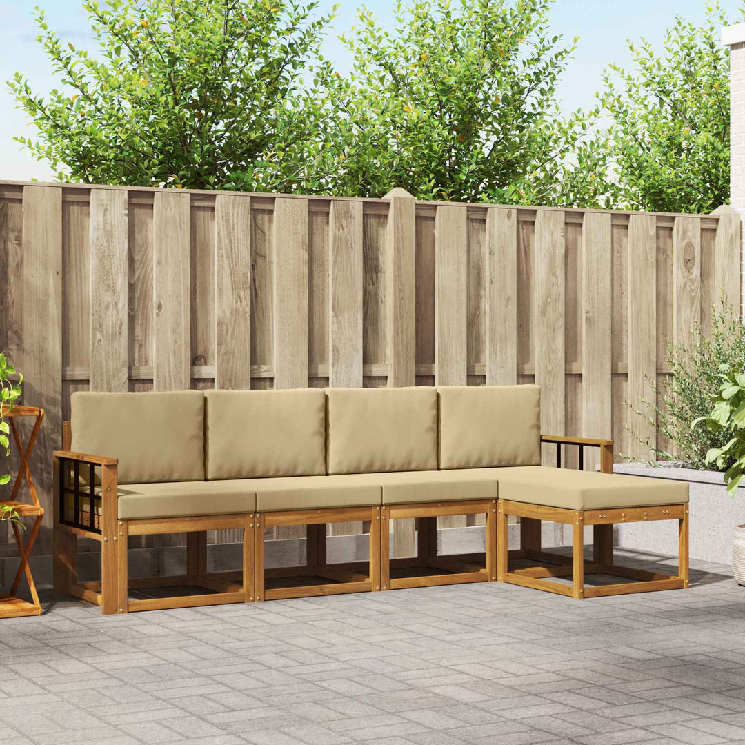 Udendørs sofagruppe 5 pcs Naturlig og Beige Massivt Akacietræ