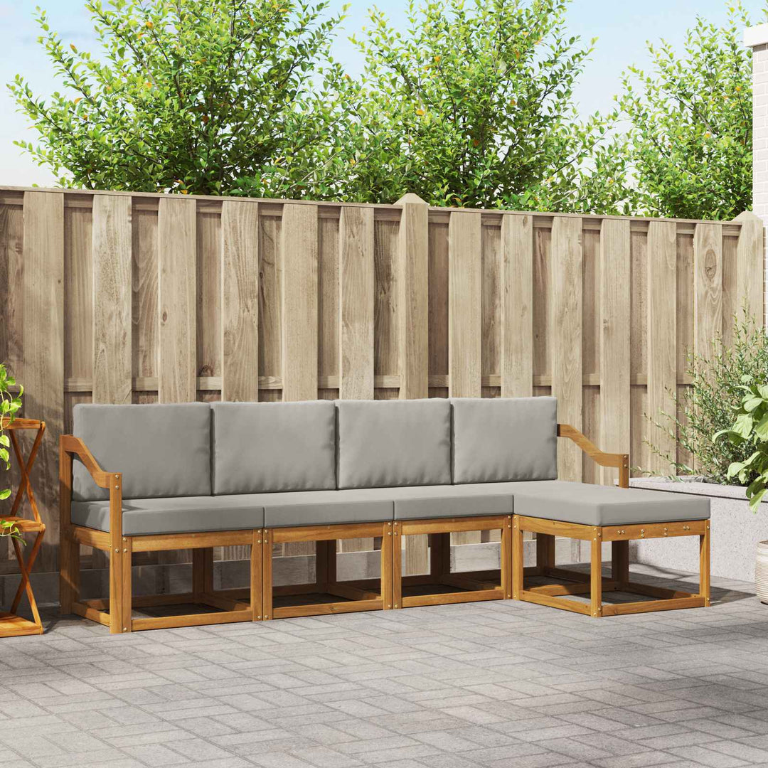 Udendørs sofagruppe 5 pcs Naturlig og Lys Grå Massivt Akacietræ