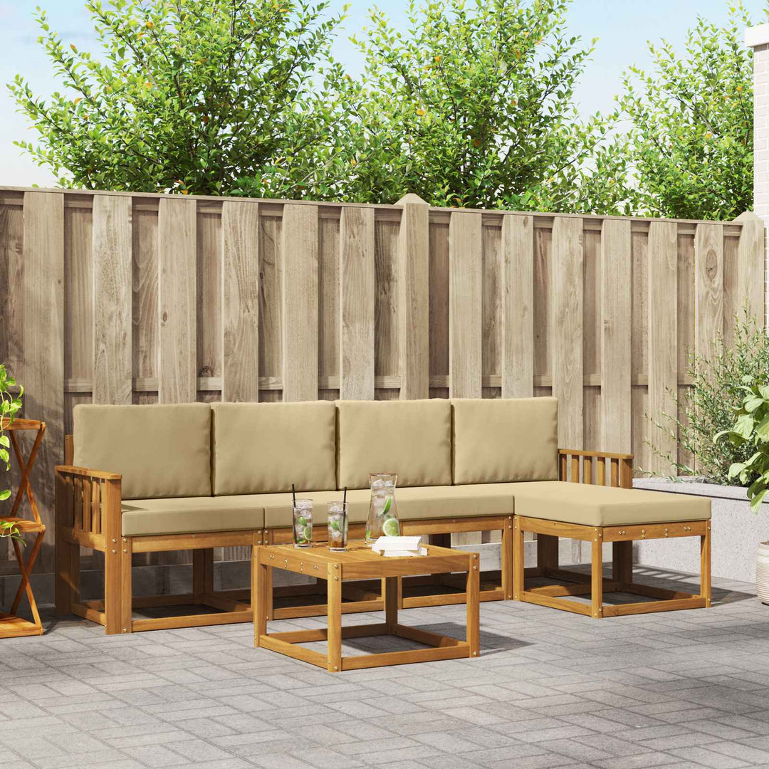 Udendørs sofagruppe med pude 6 pcs Naturlig og Beige