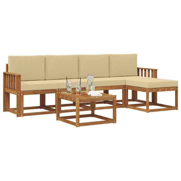 Udendørs sofagruppe med pude 6 pcs Naturlig og Beige