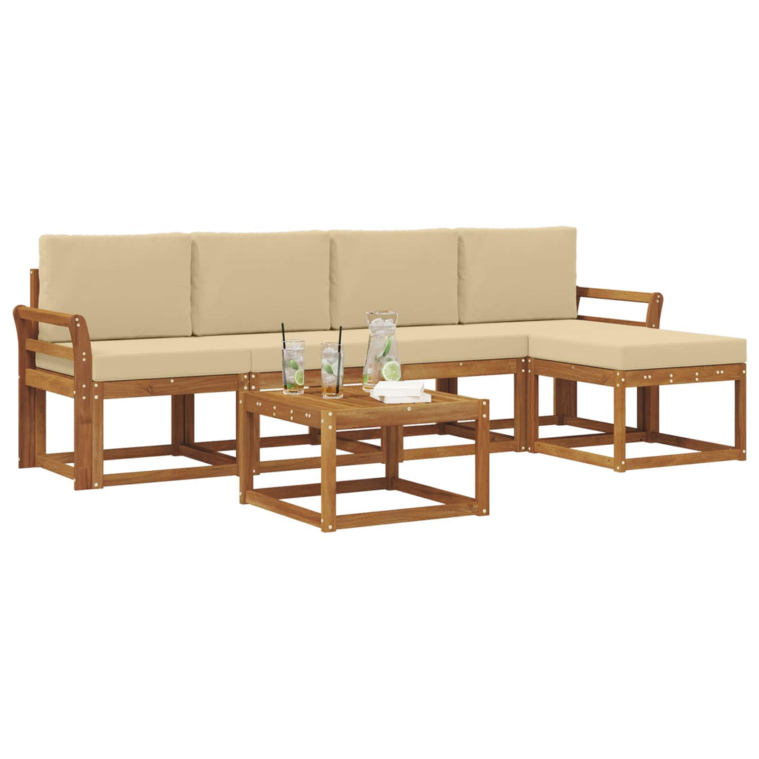 Udendørs sofagruppe med pude 6 pcs Naturlig og Beige