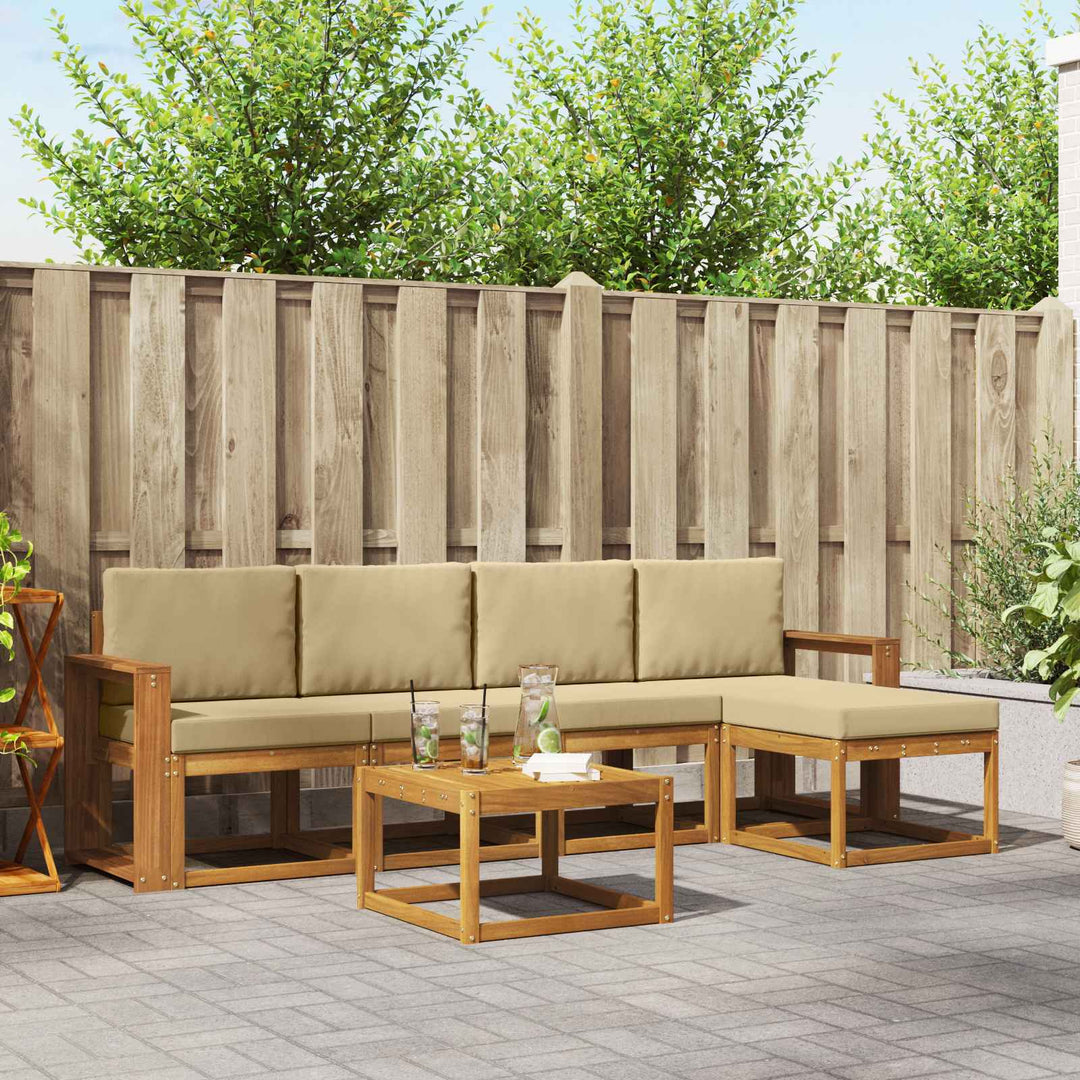 Udendørs sofagruppe med pude 6 pcs Naturlig og Beige