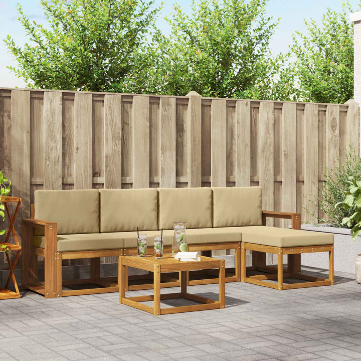 Udendørs sofagruppe med pude 6 pcs Naturlig og Beige