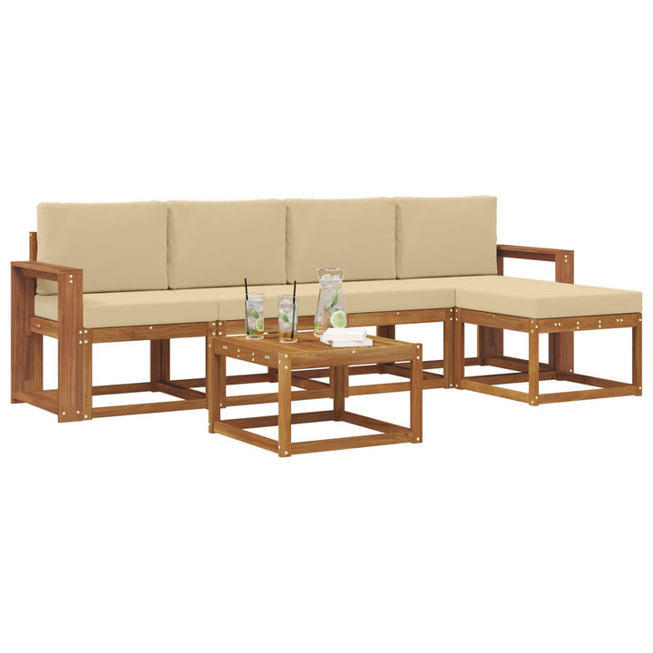 Udendørs sofagruppe med pude 6 pcs Naturlig og Beige
