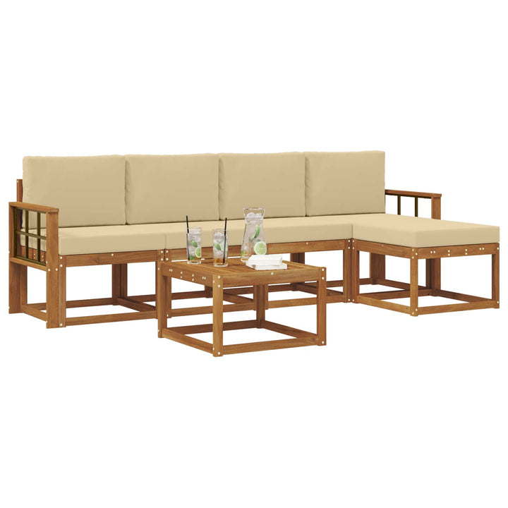 Udendørs sofagruppe med pude 6 pcs Naturlig og Beige