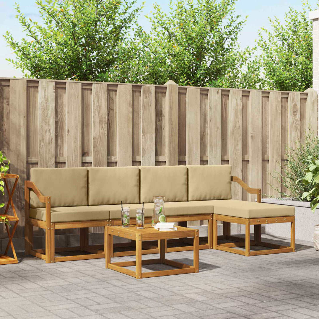 Udendørs sofagruppe med pude 6 pcs Naturlig og Beige