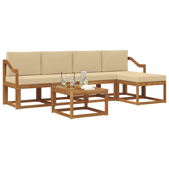 Udendørs sofagruppe med pude 6 pcs Naturlig og Beige