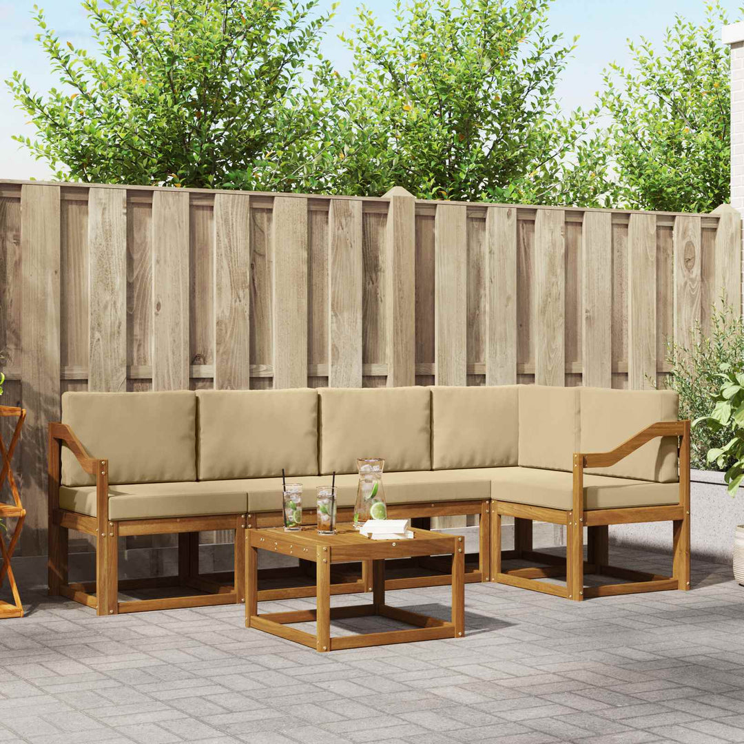 Udendørs sofagruppe med pude 6 pcs Naturlig og Beige