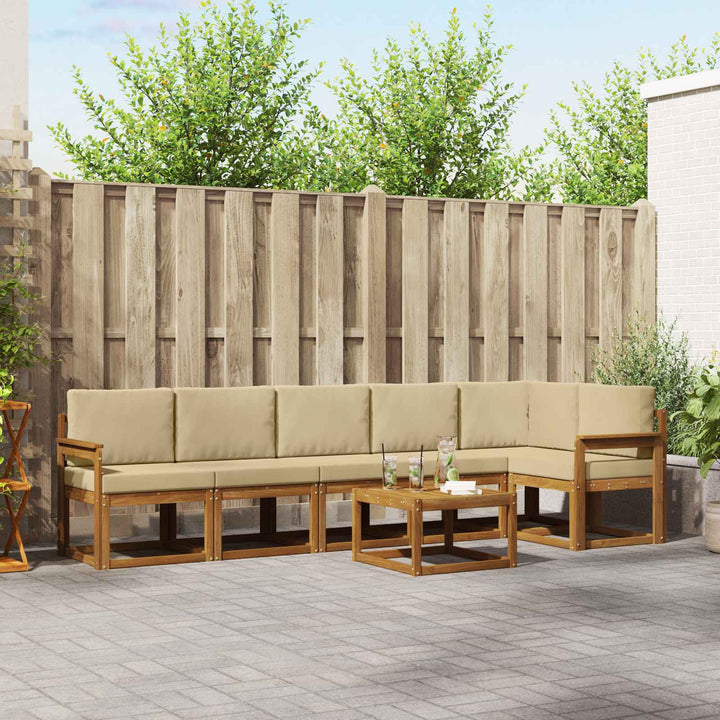 Udendørs sofagruppe med pude 7 pcs Naturlig og Beige