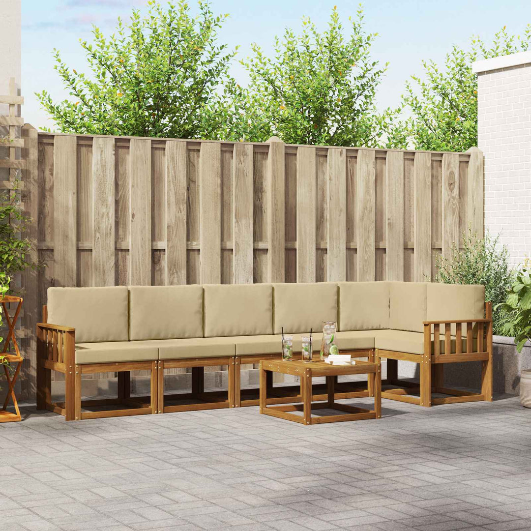 Udendørs sofagruppe med pude 7 pcs Naturlig og Beige