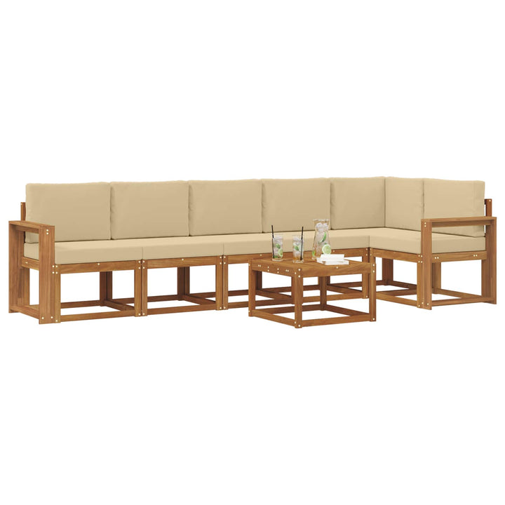 Udendørs sofagruppe med pude 7 pcs Naturlig og Beige