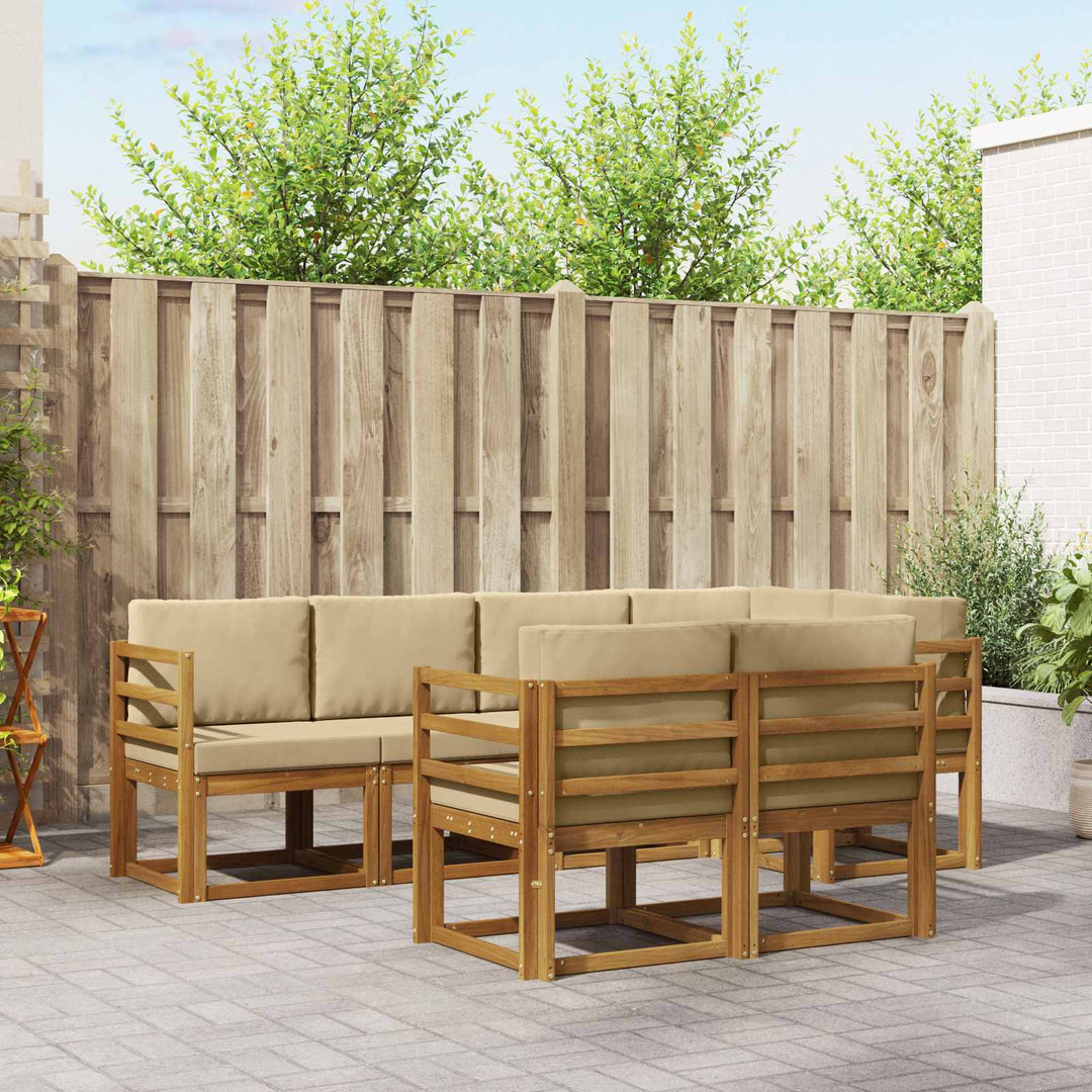 Udendørs sofagruppe med pude 7 pcs Naturlig og Beige