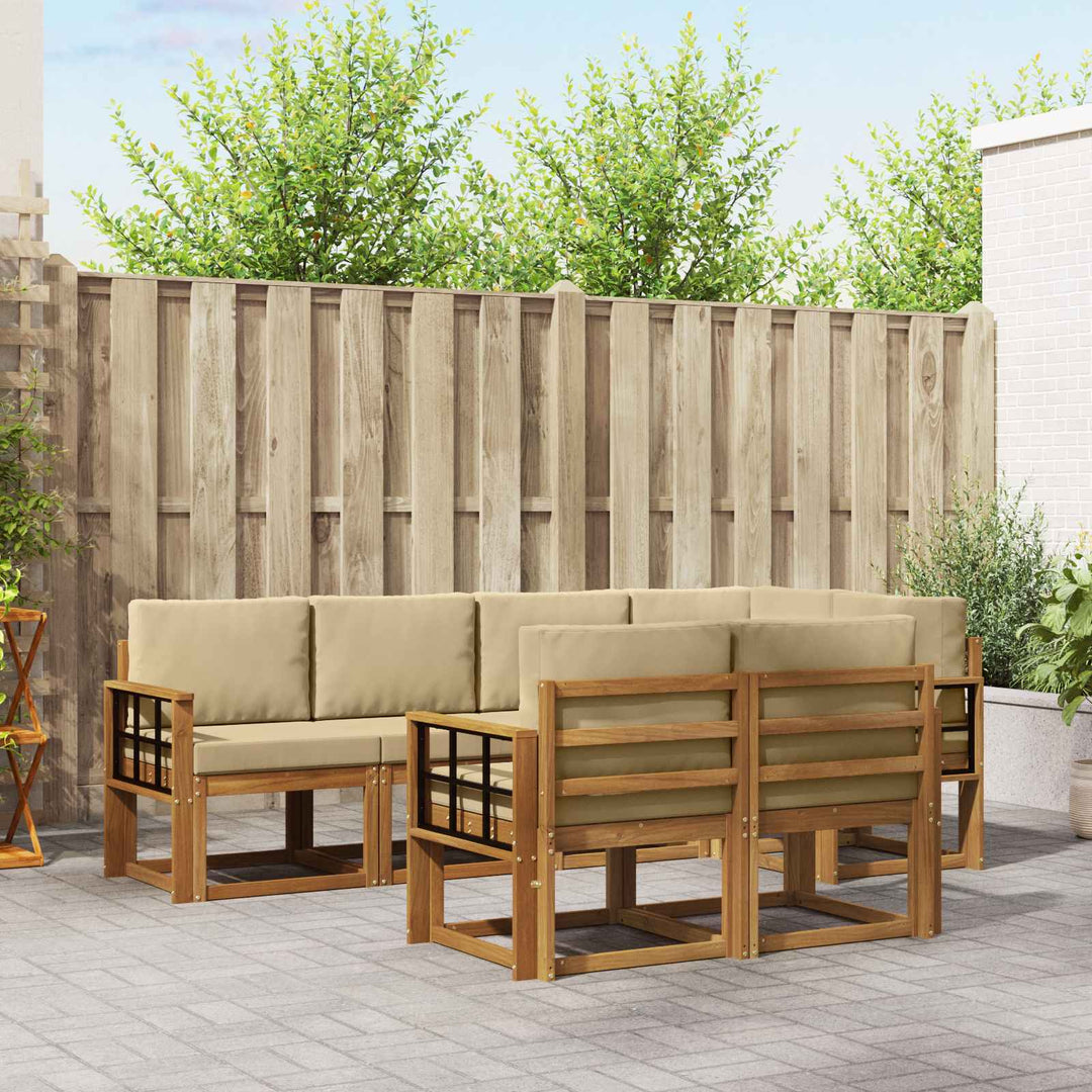 Udendørs sofagruppe med pude 7 pcs Naturlig og Beige