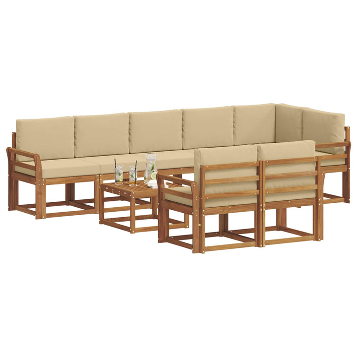 Udendørs sofagruppe med pude 9 pcs Naturlig og Beige