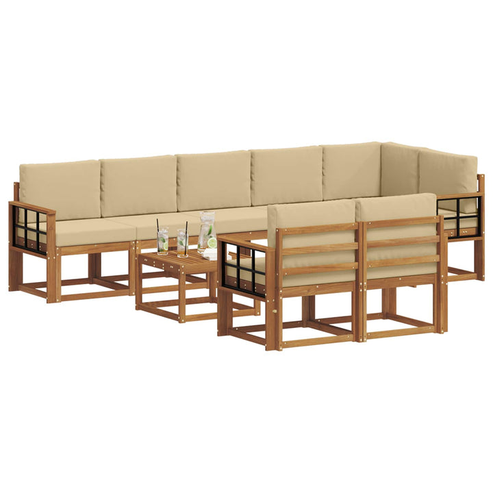 Udendørs sofagruppe med pude 9 pcs Naturlig og Beige