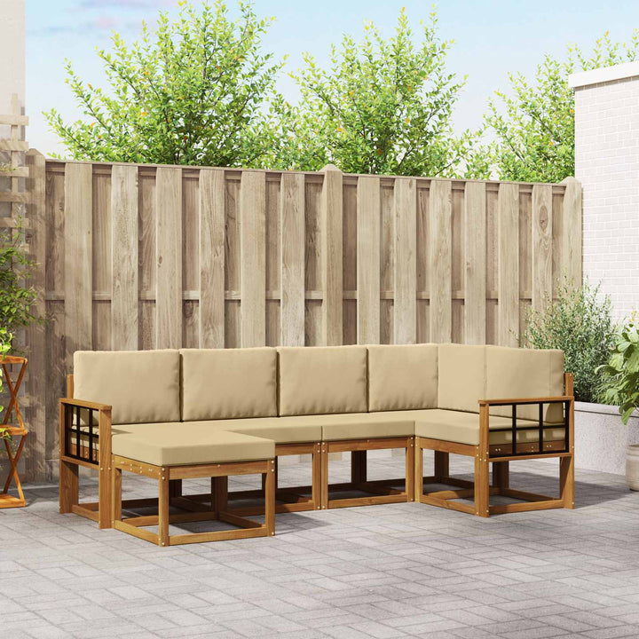 Udendørs sofagruppe med pude 6 pcs Naturlig og Beige