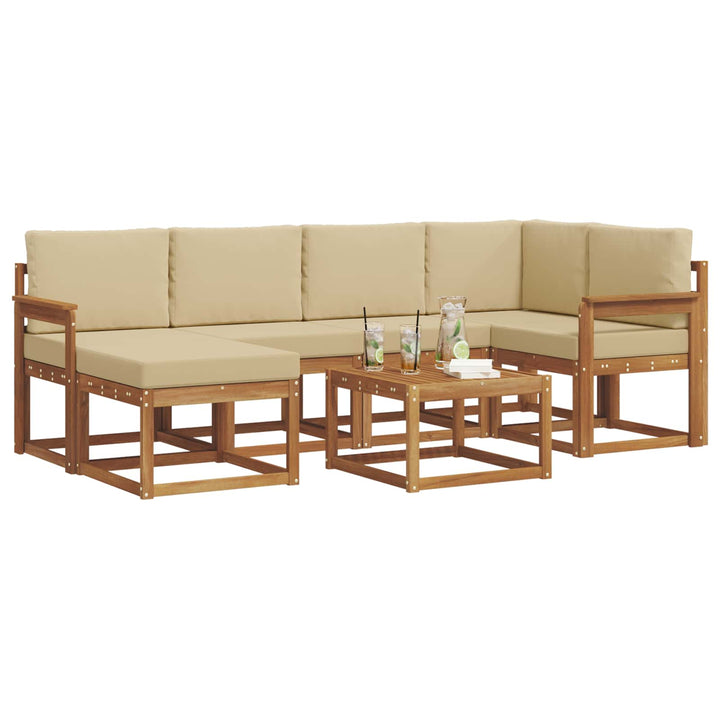 Udendørs sofagruppe med pude 7 pcs Naturlig og Beige