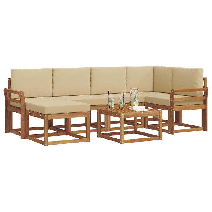 Udendørs sofagruppe med pude 7 pcs Naturlig og Beige