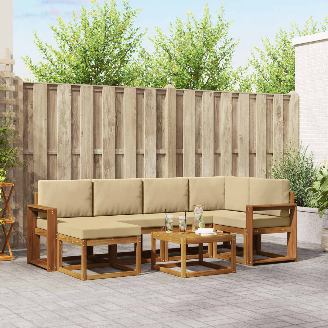 Udendørs sofagruppe med pude 7 pcs Naturlig og Beige