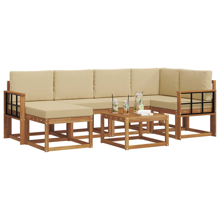 Udendørs sofagruppe med pude 7 pcs Naturlig og Beige