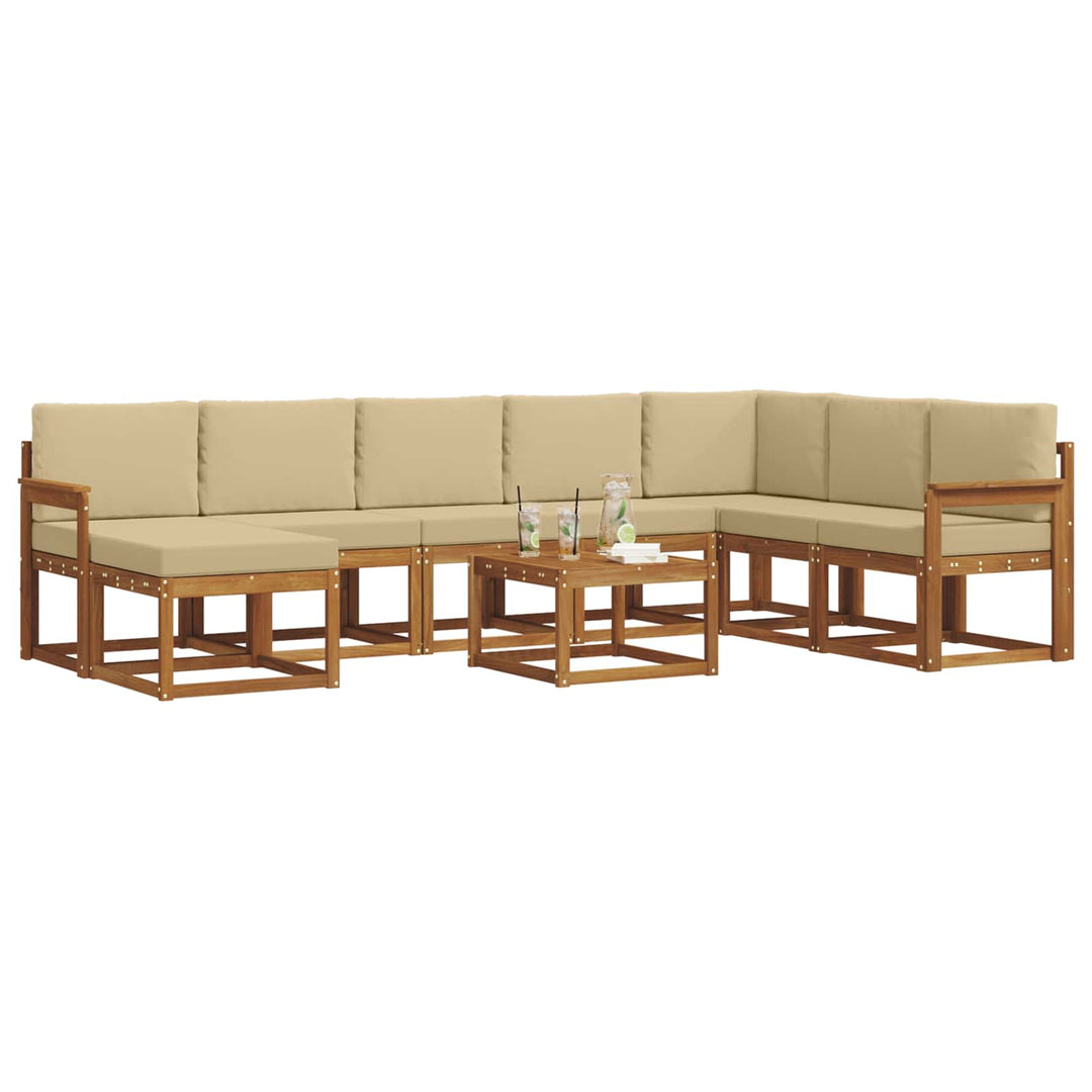 Udendørs sofagruppe med pude 9 pcs Naturlig og Beige