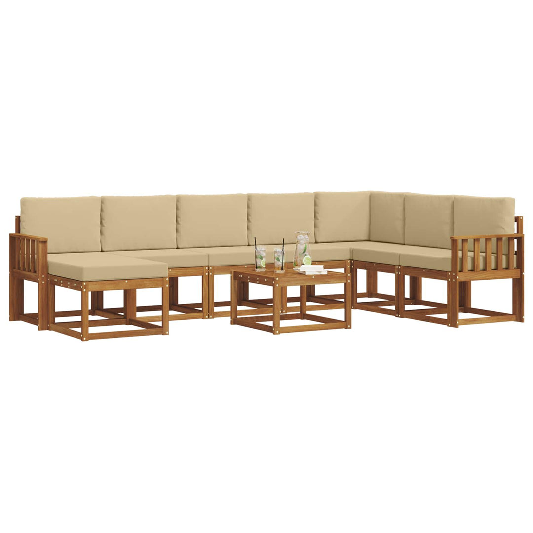 Udendørs sofagruppe med pude 9 pcs Naturlig og Beige