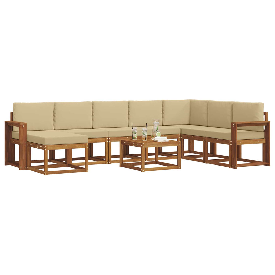 Udendørs sofagruppe med pude 9 pcs Naturlig og Beige