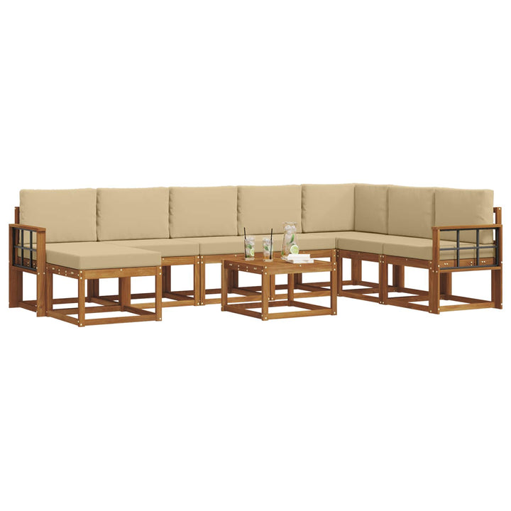 Udendørs sofagruppe med pude 9 pcs Naturlig og Beige