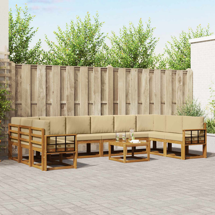 Udendørs sofagruppe med pude 11 pcs Naturlig og Beige