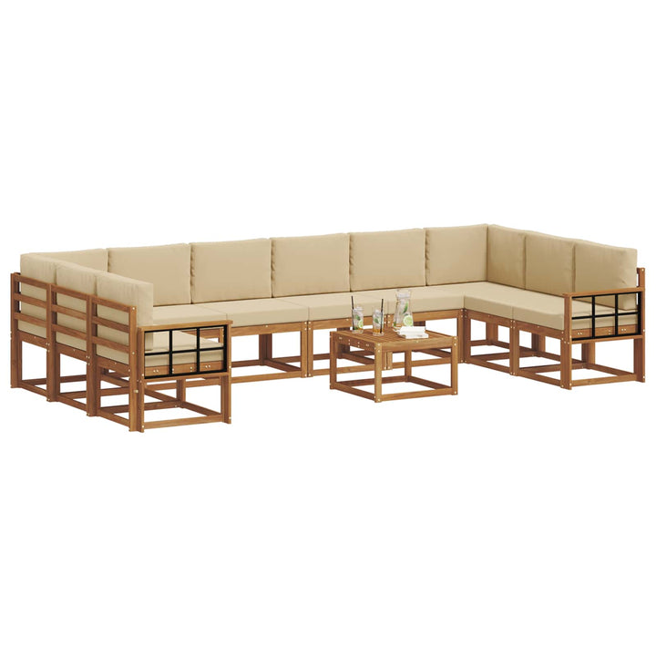 Udendørs sofagruppe med pude 11 pcs Naturlig og Beige