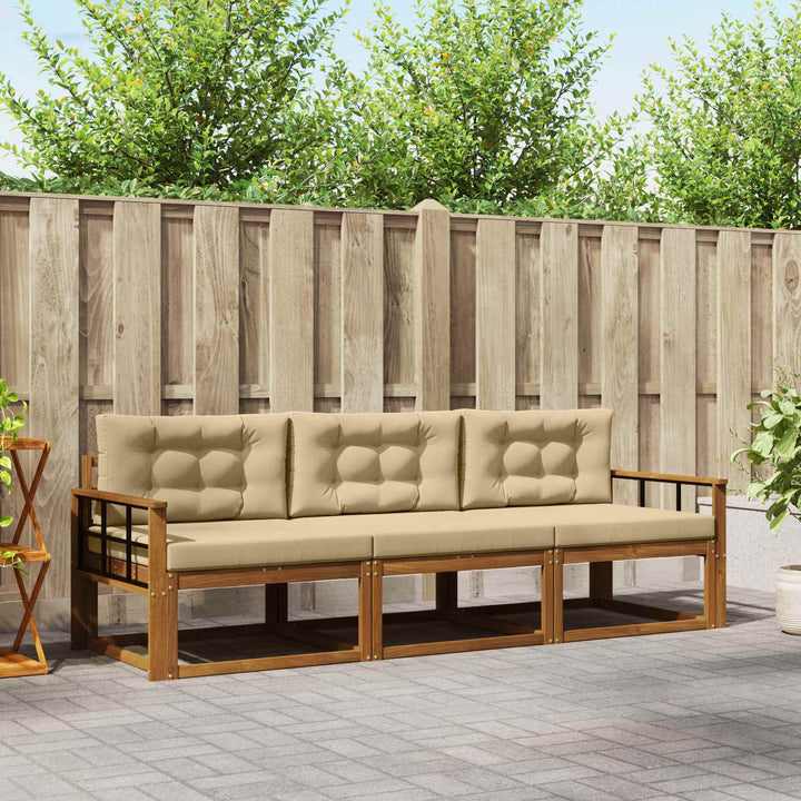 Udendørs sofagruppe med pude 3 pcs Naturlig og Beige