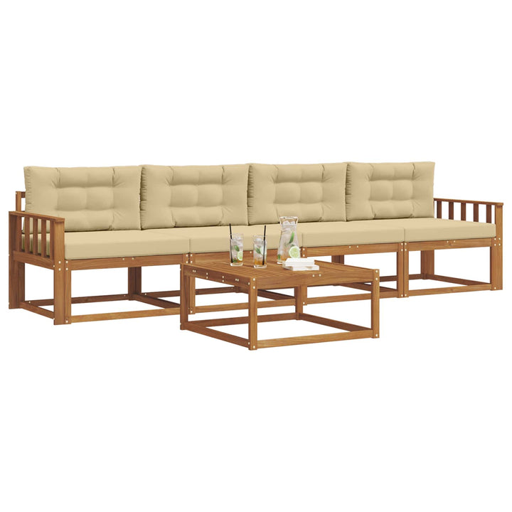 Udendørs sofagruppe med pude 5 pcs Naturlig og Beige